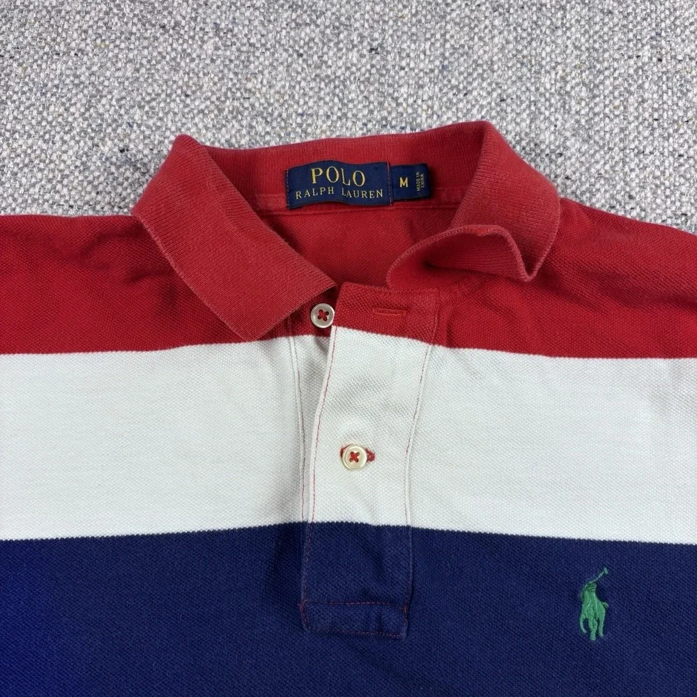 Polo Ralph Lauren Polo Shirt size M white navy Red stripes Green Horse Logo